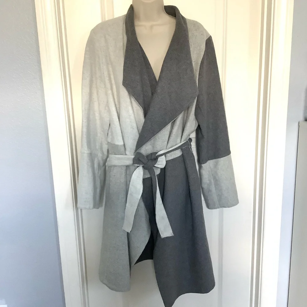 $179 Alfani Women's Gray Colorblocked Wing Collar Belted Waist Jacket Size L/XL